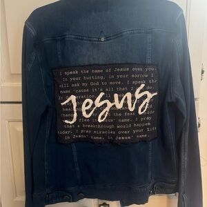 Blue Denim Jacket with Jesus Patch